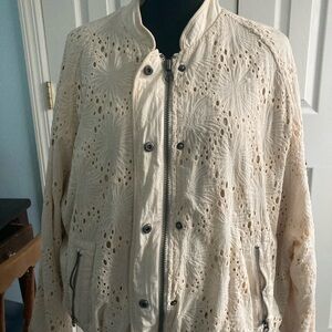 Free People Daisy Jane Ivory Eyelet Bomber Jacket Cotton